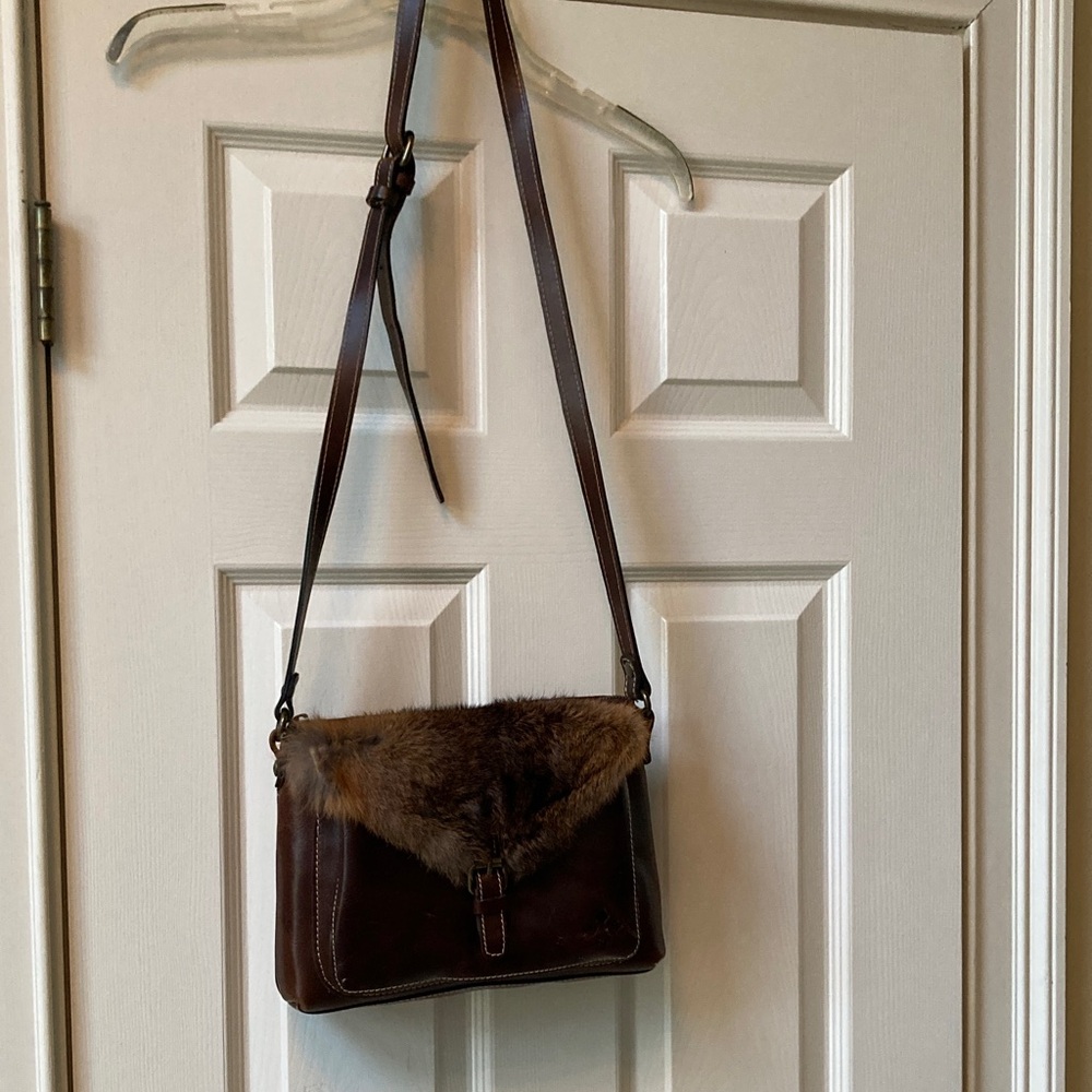 Patricia Nash Brown Leather Crossbody Bag with Fur Detail